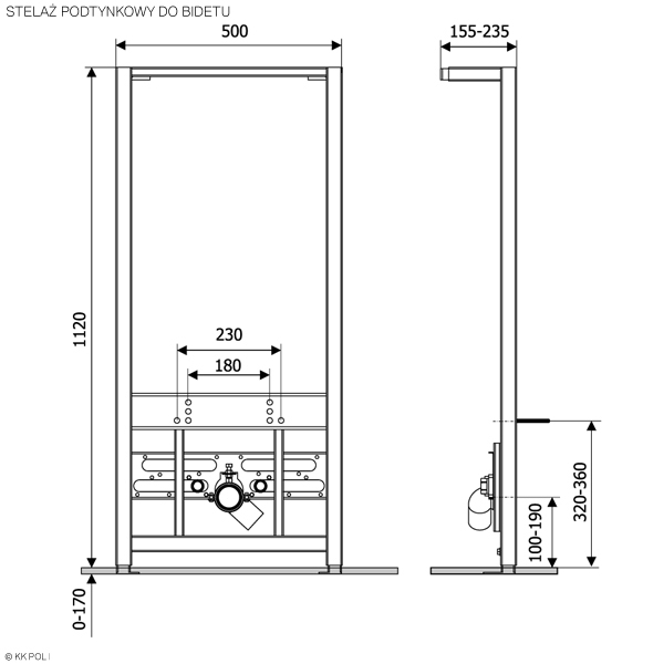 KK-POL 350/ZPB/706-00-00(ZPO/706/0/K)  Base Инсталляция для подвесного биде 1120*500*155 мм