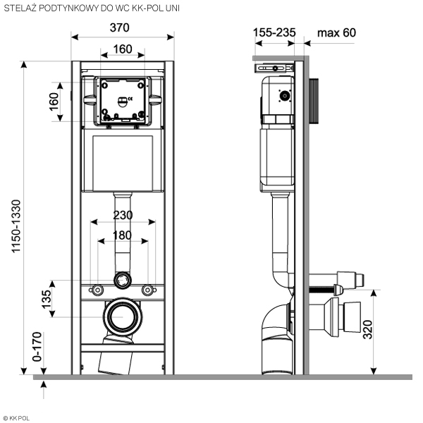 KK-POL 350/ZPW/370-00-00(ZSP/M370/0/K) UNI Инсталляция для подвесного унитаза, 1120*370*155 мм